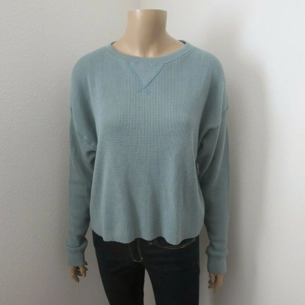 NWT Abercrombie Womens Cropped Waffle Knit Sweater Size XS Blue